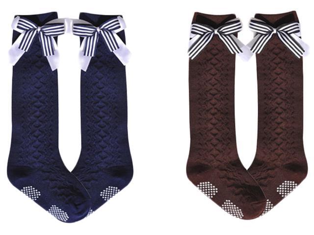 Lian LifeStyle Cute Girls' 2 Pairs Knee High Cotton Socks Perfect for Mobility & Athletic Toddlers & Any Year Old Kids Butterfly Knot Size(3Y-6Y)