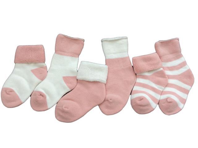 Lian LifeStyle Cool & Fun Baby Girl's 3 Pairs Cotton Crew Socks Lightweight, Effective and Sweat Absorbent XS Size 6M-12M (Pink)