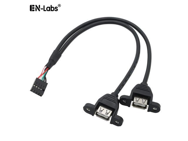 Enlabs MB9P22U250CM Panel Mount USB 2.0 Cable - Motherboard USB 9Pin to 2 USB A Female Splitter Cable w/ Screws - 1.64FT,Black
