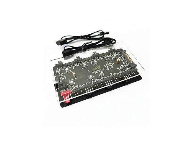 2-in-1 PWM & ARGB 5V Addressable RGB Controller Hub 8 Ports 12V 4Pin Fan & 5V 3Pin AURA Adapter with PMMA Case and Magnetic Standoff for Cooling...