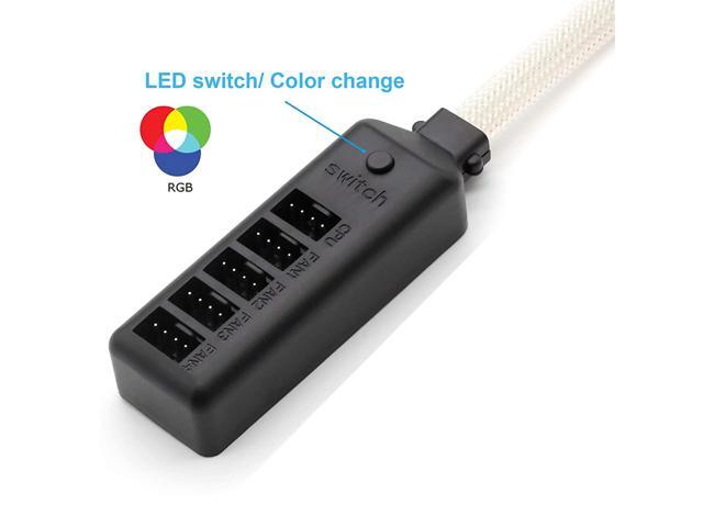 5 Port 1X5 PWM 4-pin Fan Hub Splitter Adapter w/ LED RGB Light Cable,PC Case Fan Extension Power Cable for 12V 3Pin / 4Pin fan (3 pin Fan Run in...
