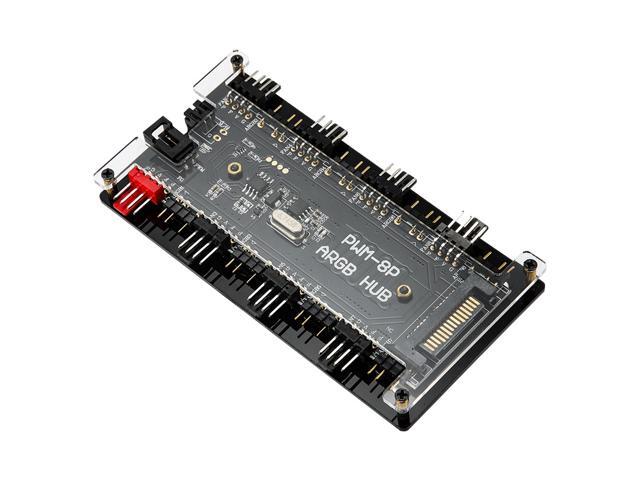 2-in-1 PWM & ARGB Controller Hub 8 Ports 12V 4Pin Fan & 5V 3Pin AURA Wireless IR Remote Adapter with PMMA Case and Magnetic Standoff for Cooling...