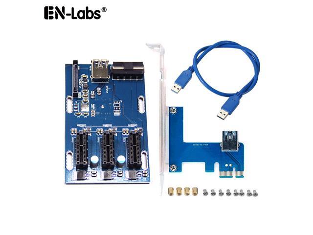 PCIe x1 to 3 x1 Slot PCI-e Express Switch Multiplier Hub GPU Riser Card Adapter w/USB 3.0 Cable,PCIe 1x to 3 Ports Splitter Power by SATA & Molex...