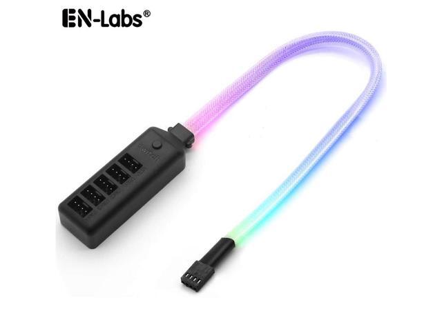 PWM Fan Hub w/ LED RGB Colorful Switch,1 to 5 Sleeved PWM Fan Splitter Hub Adapter Cable for 12V Desktop Computer Cooler Case Fans 4-Pin & 3-Pin -...