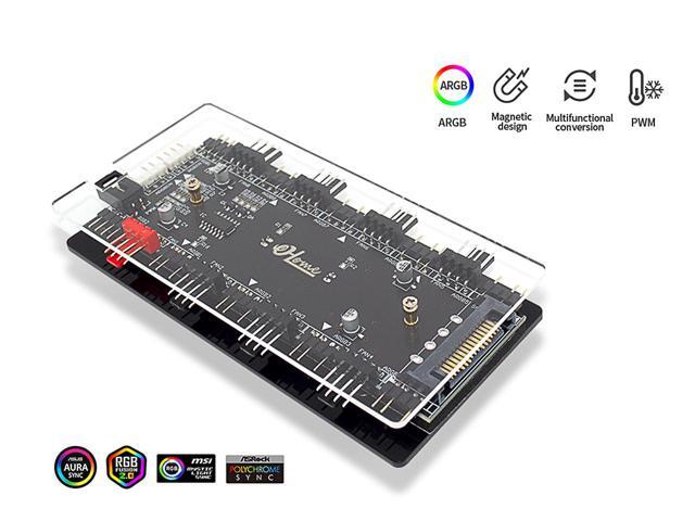12V 4pin to 5V 3Pin ARGB Convertor Controller & 4Pin PWM 2-In-1 Hub 8 Ports,4Pin Fan & Mistic Light Sync Adapter with PMMA Case and Magnetic...