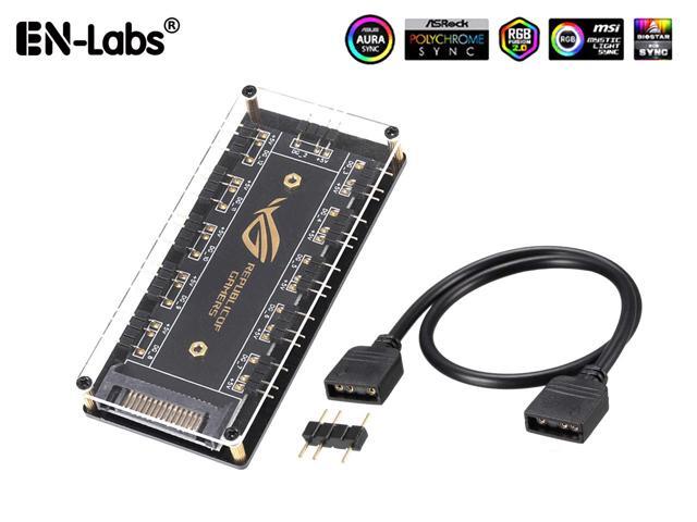 EnLabs AURA SYNC 5V 3-pin RGB 10 Hub Splitter w/ PMMA Case, SATA Power 3pin ARGB Adapter Extension Cable for 3Pin Addressable RGB LED Strip...
