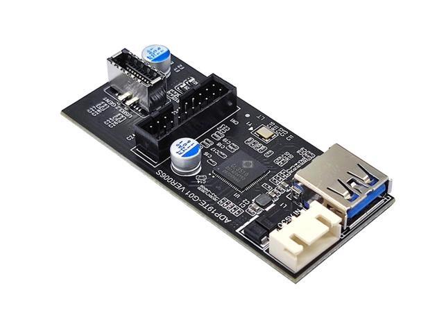 Motherboard Internal USB 3.0 20Pin/19P Header to USB 3.2 Type-E A-Key and USB3 20 Pin Hub Splitter, Convert MB USB 19Pin Male to 2 Ports Expansion...