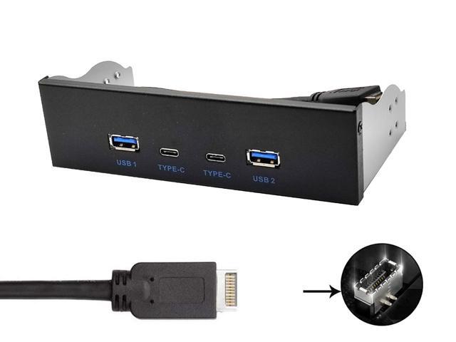 USB 3.2 10Gbps USB Front Panel Hub 5.25 inch Bay 2x Type-C and 2x USB-A 4 Ports USB Computer Case Expansion Adapter,USB 3.2 Motherboard Header...