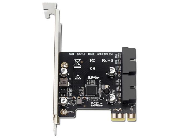 PCI-E 1X to 2 Ports Internal USB 3.0 19Pin 20Pin Header for Front Panel,USB 3.0 5Gbps to PCIe Expansion Card Adapter with High & Low Profile...
