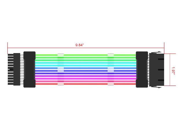 EN-Labs Motherboard ATX 24 Pins Addressable RGB Power Extension Cable -5V/3Pin ARGB Sync PSU 24-Pin Internal Power Extension Cord -9.84 Inches