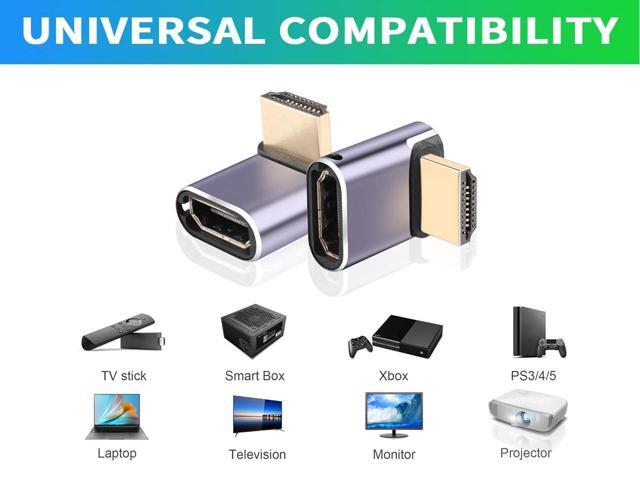 8K HDTV 90 Degree Adapter (2 Pack), Up & Down Angle HDMI-compatible Connector, UHD 48Gbps Male to Female Extender Support 8K@60Hz 4K@120Hz for...