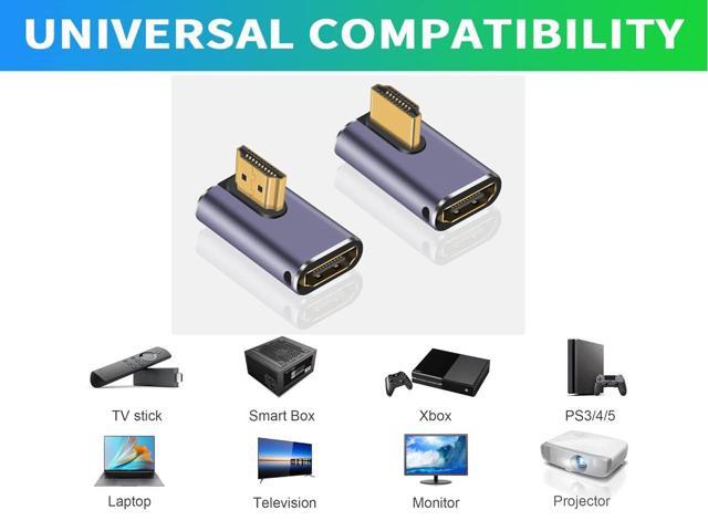8K HDTV 90 Degree Adapter (2 Pack), Left & Right Angle HDMI-compatible Connector, UHD 48Gbps Male to Female Extender Support 8K@60Hz 4K@120Hz for...