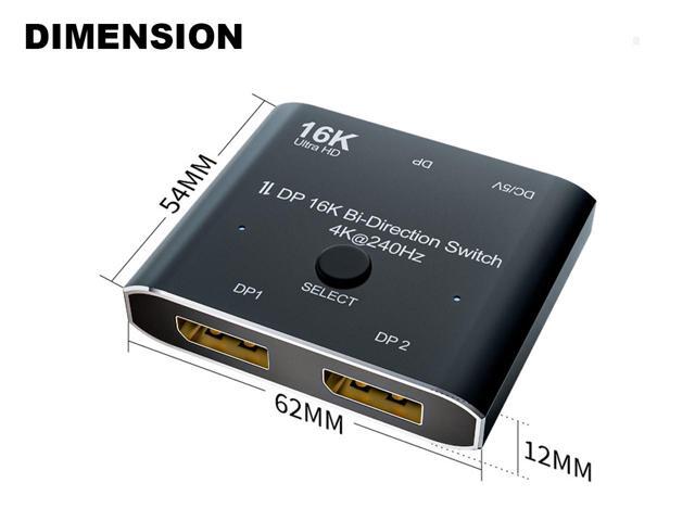16K@60Hz DP 2x1 Bi-Direction Switch DisplayPort-compatible 8K@120Hz 4K@240Hz Switcher Converter for Multiple Source and Displays Video Converter