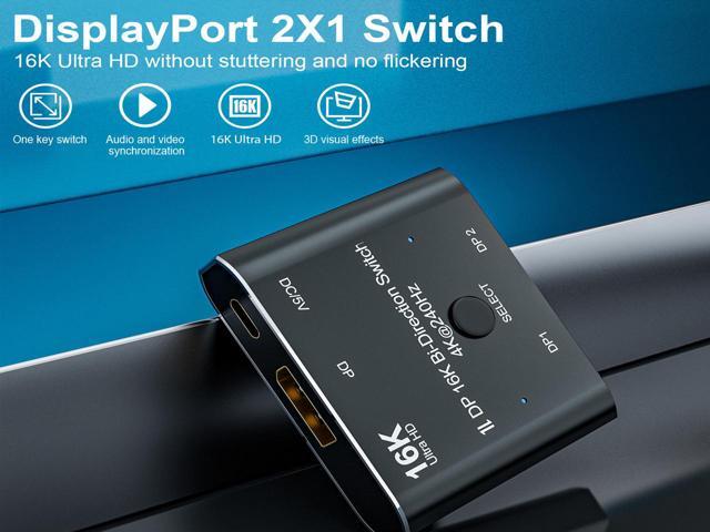 16K@60Hz DP 2x1 Bi-Direction Switch DisplayPort-compatible 8K@120Hz 4K@240Hz Switcher Converter for Multiple Source and Displays Video Converter