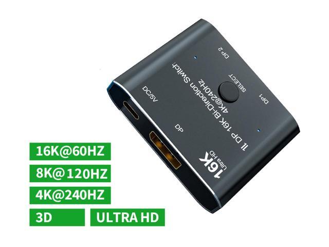16K@60Hz DP 2x1 Bi-Direction Switch DisplayPort-compatible 8K@120Hz 4K@240Hz Switcher Converter for Multiple Source and Displays Video Converter