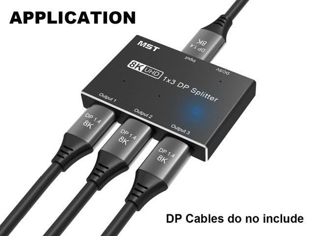 1 in 3 Out 8K DisplayPort-compatible Splitter 8K@30Hz 4K@120Hz DP MST SST Hub Converter Adapter 1x3 Port for Ultra HD Source to 3 HD Monitors