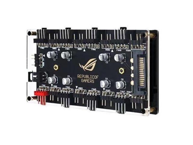 4Pin PWM Hub & 5V 3Pin ARGB with SATA Power 2-in-1 8 Way Sync CPU Cooling Fan Addressable RGB Lighting PCB Splitter for Extended Motherboard...