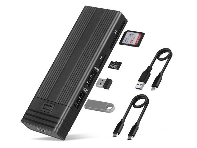 M.2 NVMe/NGFF SSD Enclosure Tool-Free, USB 3.2 Gen 2 10Gbps M Key(B+M Key) SSD HDD to Type-C Adapter, with 2 Port USB 2.0 Hub and SD/TF Card Read,...
