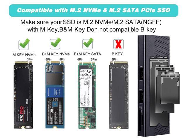 M.2 NVMe/NGFF SSD Enclosure Tool-Free, USB 3.2 Gen 2 10Gbps M Key(B+M Key) SSD HDD to Type-C Adapter, with 2 Port USB 2.0 Hub and SD/TF Card Read,...