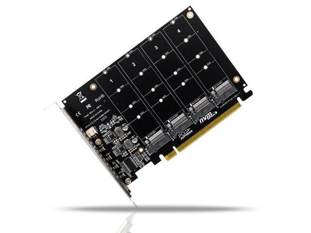 Quad M.2 NVME SSD to PCIe 4.0/3.0 x16 Expansion Card,4-Drive M-Key SSD 4x32Gbps Soft Raid Card with LED Indicator for 2280/2260/2242/2230 PCIe-Base...