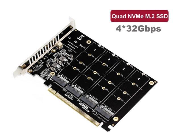 Quad M.2 NVME SSD to PCIe 4.0/3.0 x16 Expansion Card,4-Drive M-Key SSD 4x32Gbps Soft Raid Card with LED Indicator for 2280/2260/2242/2230 PCIe-Base...