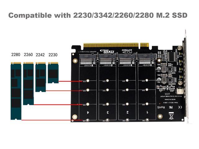 Quad M.2 NVME SSD to PCIe 4.0/3.0 x16 Expansion Card,4-Drive M-Key SSD 4x32Gbps Soft Raid Card with LED Indicator for 2280/2260/2242/2230 PCIe-Base...