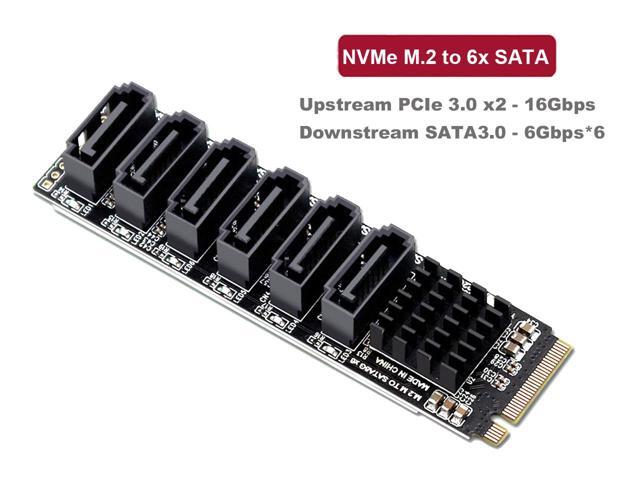 NVME M.2 to SATA Expansion Card, 2280 M-Key M.2 to 6 Ports SATA 3.0 6Gbps SSD Adapter Hard Drive Converter,ASM1166 Chipset with Indicator, Support...