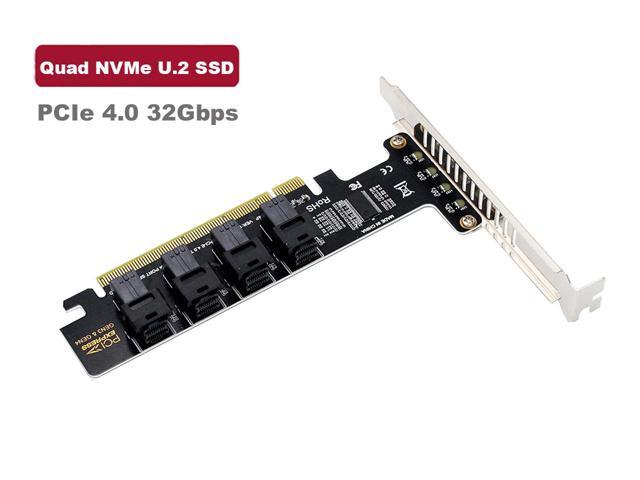 Quad U.2 NVME SSD to PCIe 4.0/3.0 x16 Expansion Card,4-Drive U.2 SSD 32Gbps Card with LED Indicator,PCIe x16 to SFF-8643 for SFF-8639 U.2 HDD with...