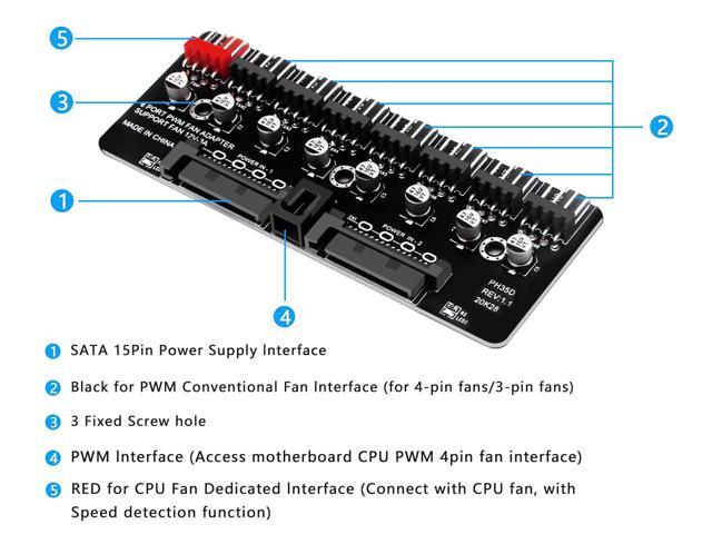 8 Ports 12V/2A High Power Chassis Fan Hub,4 Pin PWM CPU Cooler / Case / Chasis Cooling Fan Power Cable Splitter Adapter w/Self-sticker,Power by...