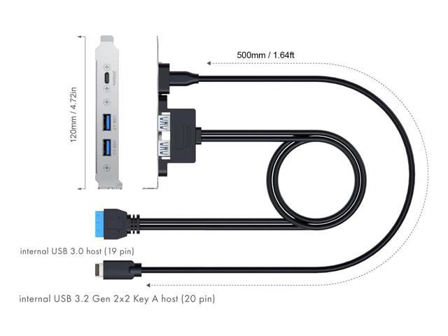 20Gbps USB 3.2 USB-C and 2x USB-A 5Gbps Adapter Cable, Internal USB 3.2 Type-E A Key and USB 3.0 19Pin Motherboard Header to Type-C Female...