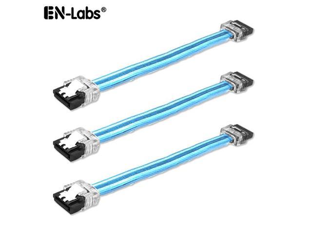EnLabs 3PKSATAIII6BL 3 Pack SATA 3.0 6Gbps Straight HDD SDD Data Cable w/ Locking Latch - UV Blue - 6 inch