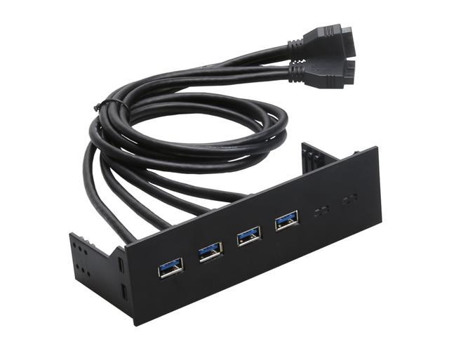 PC computer 5.25 inch front panel 4 Ports USB 3.0 Hub Splitter, 60CM Dual 2 x USB 3.0 Type A Female to 20pin Cable -Black Plastic