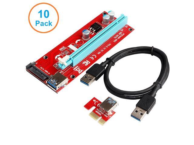 10-Pack ITHOO SATA Powered PCI-E PCI Express Extender Riser Cable- VER 007S - 1X to 16X PCIE USB 3.0 Adapter Card w/ 2ft USB Extension Cable - GPU.