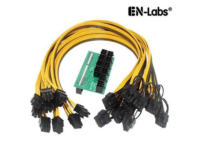 EnLabs KITPSUSW6PX108P Mining Power Supply 12V GPU/PSU 10 Ports 6pin Breakout Board + 10pcs 18AWG PCI-E 6Pin to 6+2Pin Cables (19.69Inch), Power.