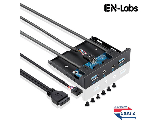 EnLabs FP35U32AM 3.5-Inch Front Panel 2 Ports USB 3.0 Hub w/ HD Audio Output & Microphone,USB 20 pin to 2 Port USB 3.0 Splitter w/ Stereo Audio Mic