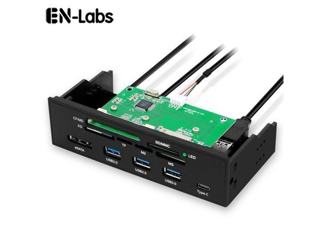 EnLabs U2CR5253U3CESATA 5.25 inch PC Case Front panel All-in-1 Multifunction USB 2.0 Card Reader w/ 3 Port USB3.0,Type-C, eSATA, Support.
