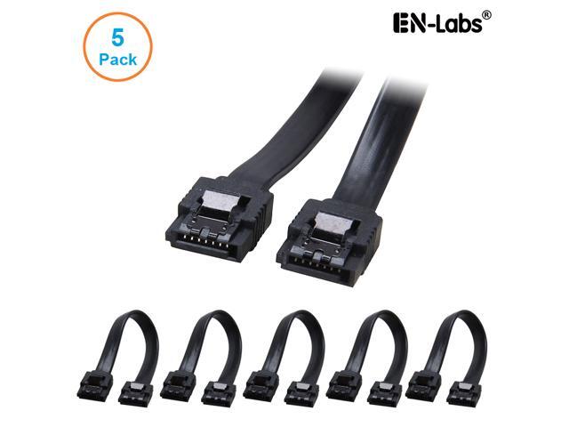 EnLabs 5PKSATAIII15CMBK 5 Pack SATA 3.0 6Gbps Straight HDD SDD Data Cable w/ Locking Latch - Black - 6 inch
