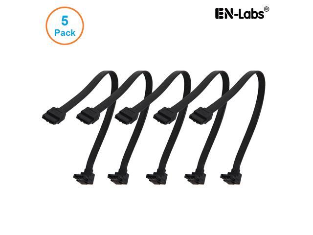 EnLabs 5PKSATAIII25CMBK90 5 Pack SATA 3.0 6Gbps Straight to 90 Degree Angle HDD SDD Data Cable w/ Locking Latch - Black - 10 inch