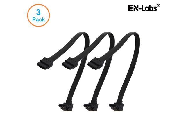 EnLabs 3PKSATAIII10BKA 3 Pack SATA 3.0 6Gbps Straight to 90 Degree Right-Angle HDD SDD Data Cable w/ Locking Latch - Black - 10 inch
