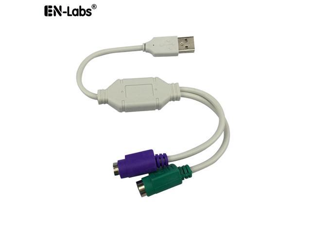 EnLabs ADUSB2PS2 USB To PS/2 (Dual PS/2) Adapter Cable Cord - USB to PS2 Converter Adapter for Keyboard Mouse -Beige - 1ft