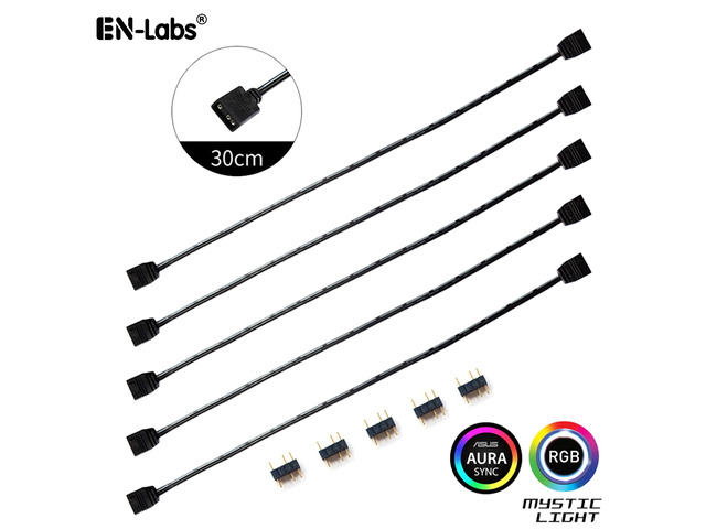 Enlabs 5 Pack 5V 3-Pin RGB Female to Female RBW LED Strip Extension Cable w/ Gender Changer Adapter - 1 Foot