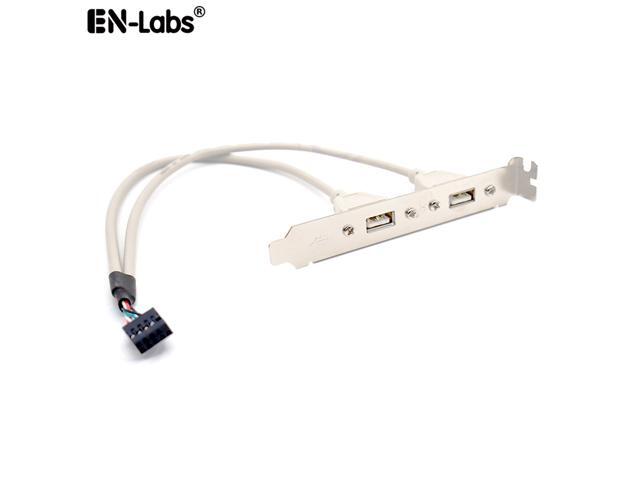 EnLabs 2 Port USB 2.0 Bracket Cable,Motherboard USB 2.0 9pin to 2 x Female Adapter Splitter Cable w/ Full-Profile PCI Slot Cover - (1ft/30CM, Gray)
