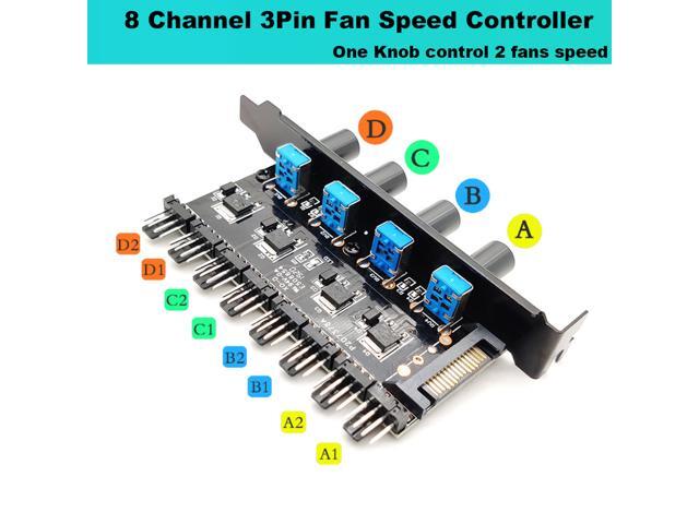 Enlabs PCIFANCO8SPR 8 Channel 3-pin 4pin Fan speed Controller w/ OFF Switch - 8 Fans RPM Speed Reduce Regulator by 4 Knobs w/ PCI Slot Cover - SATA...