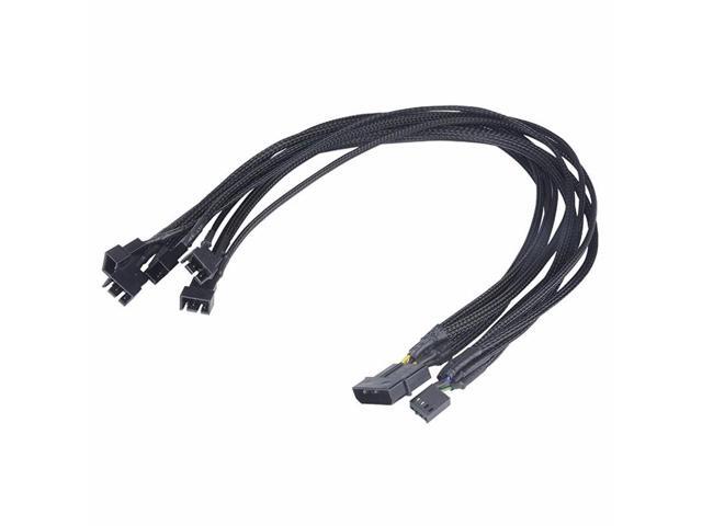 Black Net Jacket Sleeved 18 inch Molex 4pin to 5 x 4pin PWM Fan Power Splitter Hub Adapter Cable w/ RPM Feedback