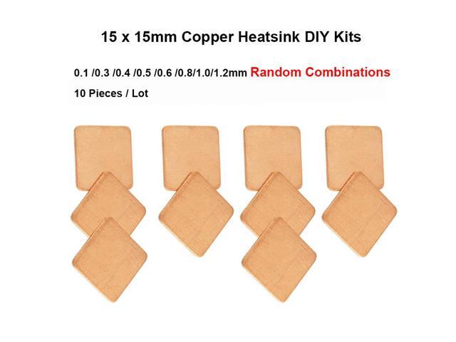 10pcs 15x15x0.1/0.3/0.4/0.5/0.6/0.8/1.0/1.2mm Combo DIY Copper Heatsink thermal Pad,Laptop CPU VGA Chip RAM Memory chips Cooler