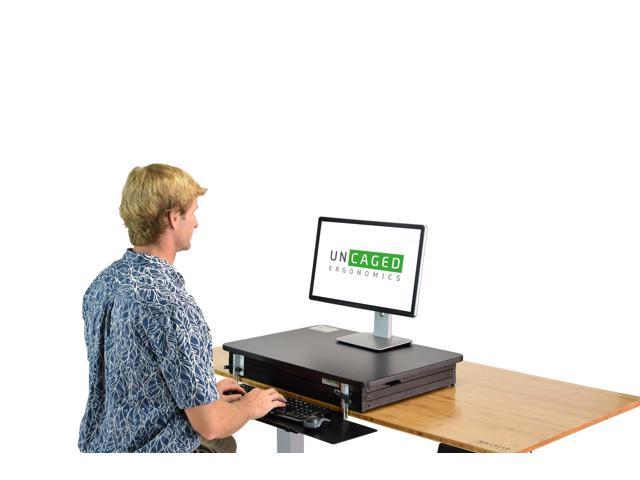 CHANGEdesk Tall Ergonomic Standing Desk Converter for Laptops Single Monitors adjustable height desktop sit stand up riser with keyboard tray.