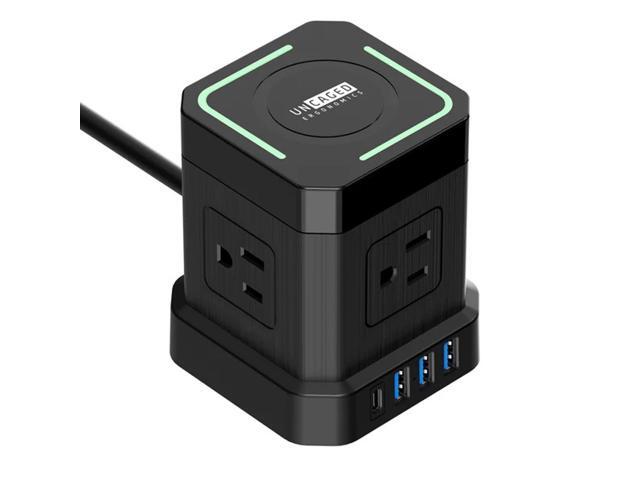 Wireless Charger Cube Power Strip with USB Ports, Power Strips with Surge Protection, 10ft Extension Cord with Multiple Outlets, 4 AC Plugs + 3 USB...