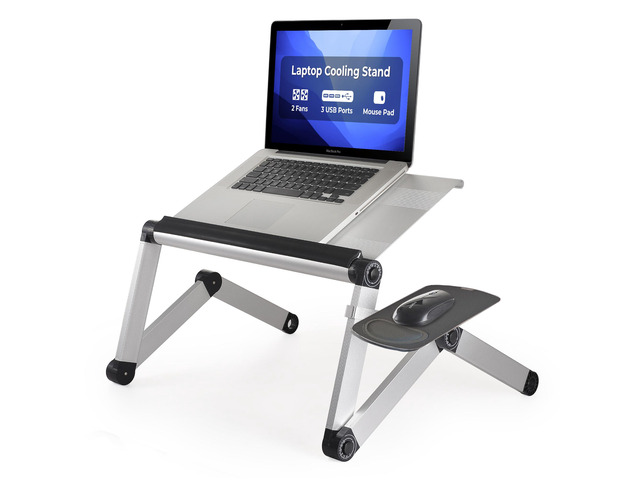 WorkEZ Cool Laptop Cooling Stand - Portable Laptop Stand with FAN USB PORTS MOUSE PAD adjustable laptop desk for bed computer lap desk for laptop...