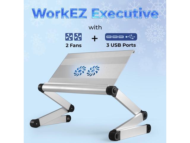 WorkEZ Executive Laptop Cooling Stand Adjustable Laptop Desk for Bed foldable laptop stand with FAN USB Ports computer lap desk for laptop holder...