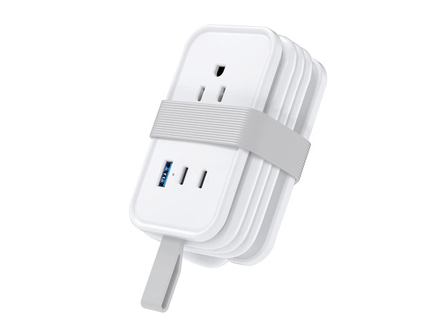 Travel Power Strip with USB-C Ports, 3 AC, 2 USB-C (20W), 1 USB-A, 3.4 ft Wraparound Cord, Flat Plug, Non-Surge Compact Power Strip